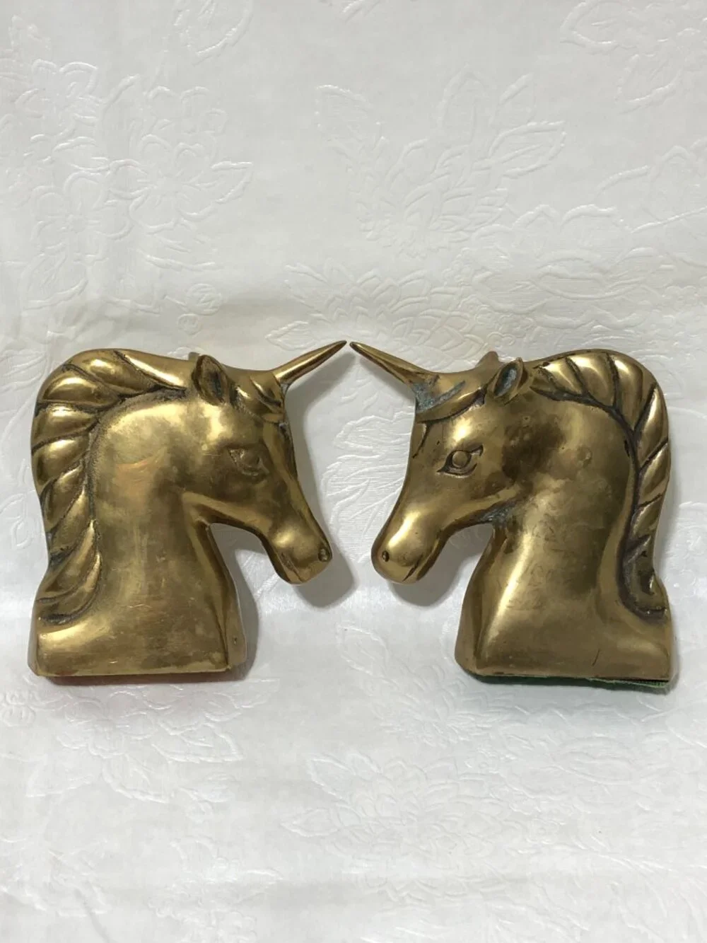 Vintage Brass Unicorn Bookends Pair Gold Fantasy Decor Mystical Heavy Sculpture